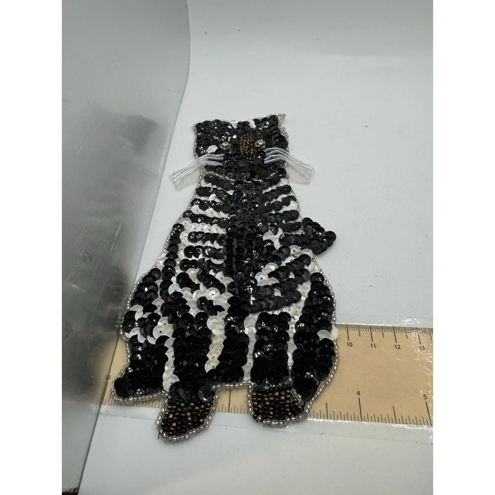 Sequined & Beaded‎ Black And White Cat Sew On Patch NOS